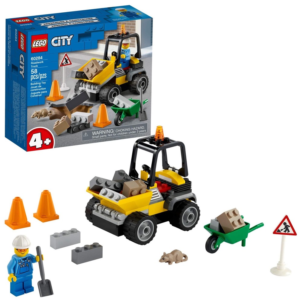 LEGO City Roadwork Truck 60284 Construction Vehicle Building Toy 58 Pcs Set